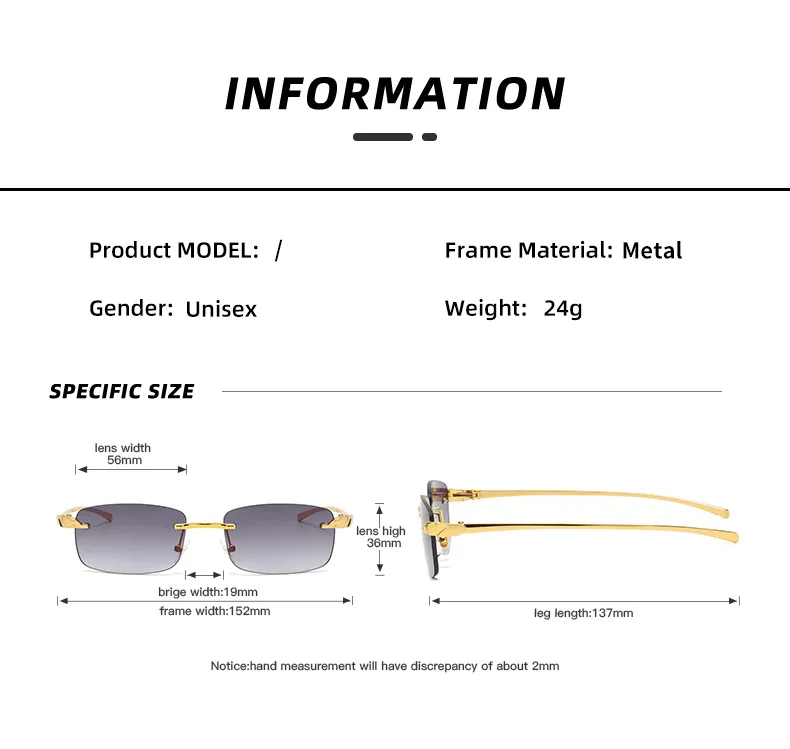 rectangle sunglasses Fashion Vintage Rimless Square Sunglasses Women Men Luxury Brand Designer Popular Travel Driving Metal Small Sun Glasses UV400 guess sunglasses