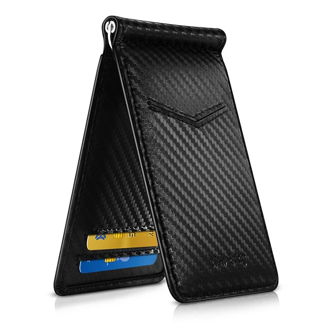 Black Carbon FIber-Look Money Clip RFID Blocking Driver License ID Cash ...