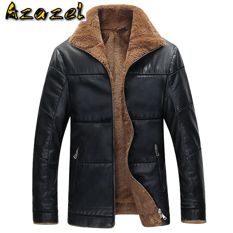 

Russian Style Mens Fur Lined Leather Jacket Winter Style Men Patchwork Grid Faux Fur Jackets Coats Warm Streewear Overcoat C1135