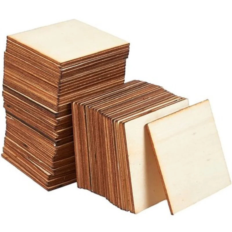 

20/30/40PCS 100mm Wooden Pieces Slices Square Wood for DIY Painted Wood Chip Wedding Household Decoration Board
