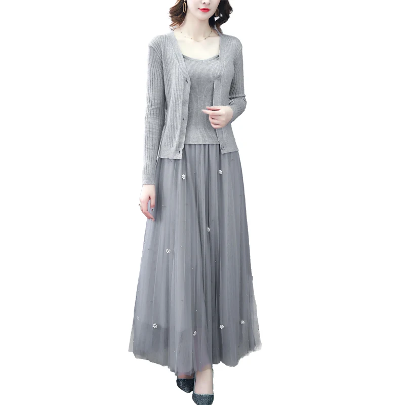 New Fashion Women Shirts Knitting Spaghetti Strap+ Open A Small Sweater Western Style Veil Three-piece Blouse Shirt 5057