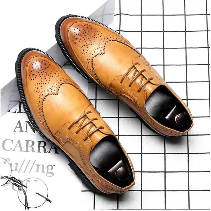 

Men Vitage Design Lace-Up Leather Shoes Men's Dress Shoes 2019 NEW Arrival Formal Business Shoes plus size 48 A51-27