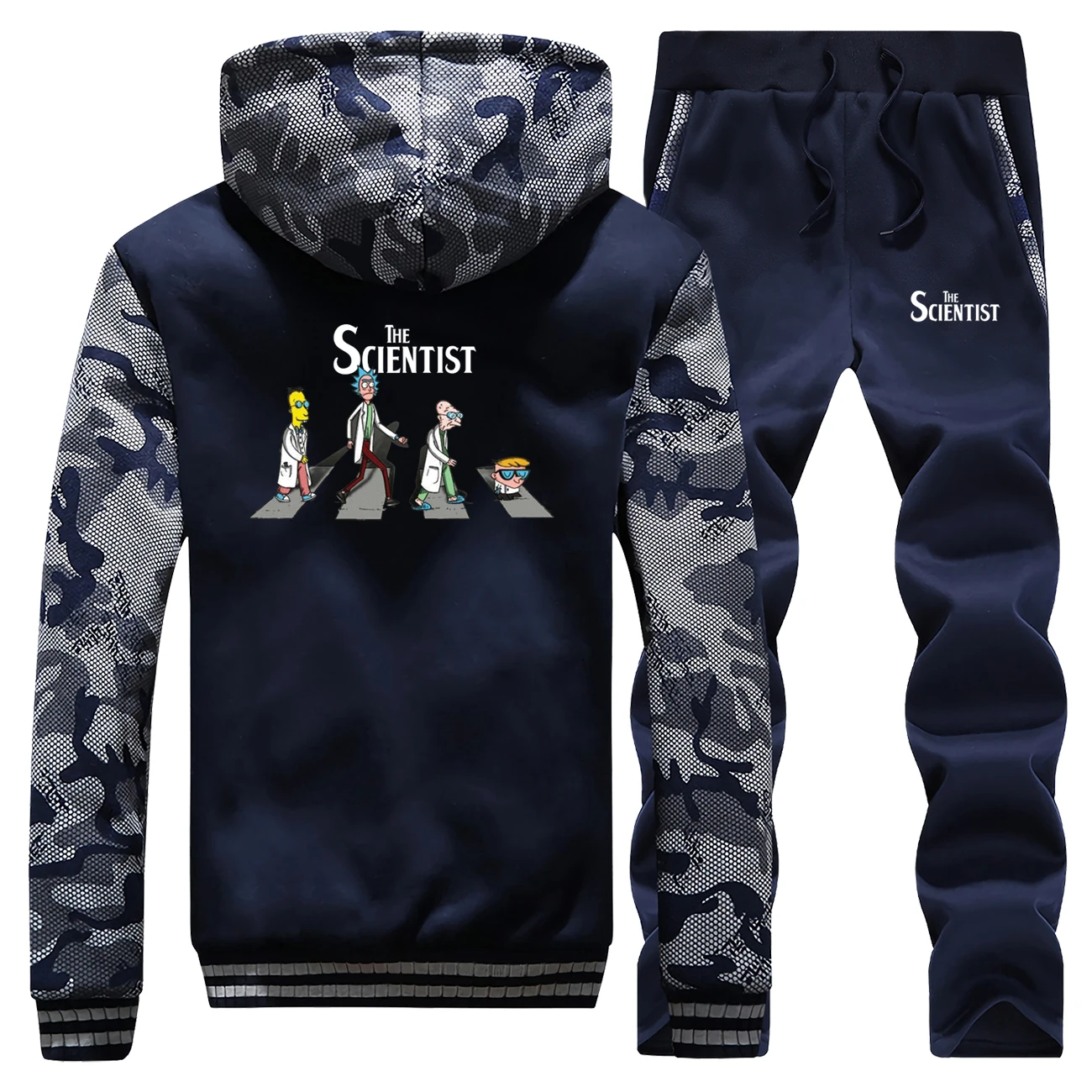 

Rick and morty the scientist Mens Sweatshirt Winter Fashion Warm Men Camo Jacket+Pants 2 Piece Sets Funny Print Man Thick Hoodie