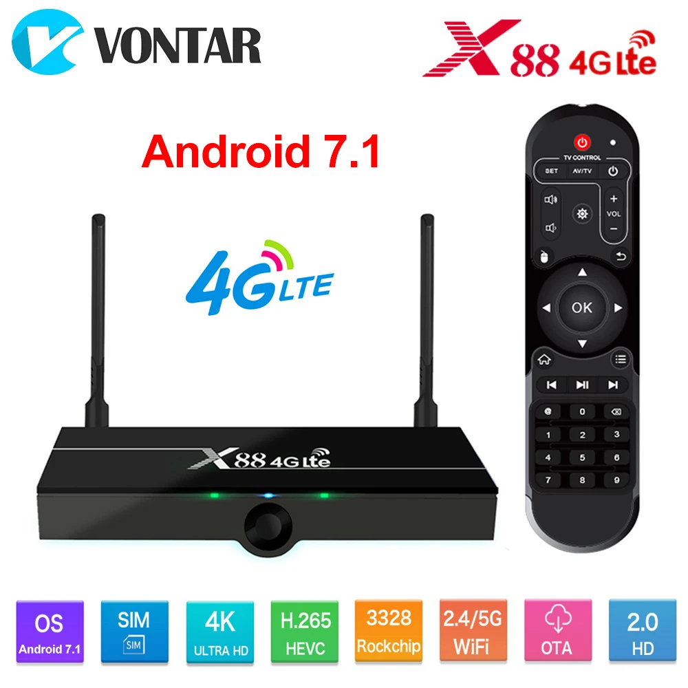X88 4G lte ТВ коробка Android 7 1 2 Гб RAM 16 Assistant RK3328 четырехъядерный 4/5G двойной Wifi Youtube 4K с Nano