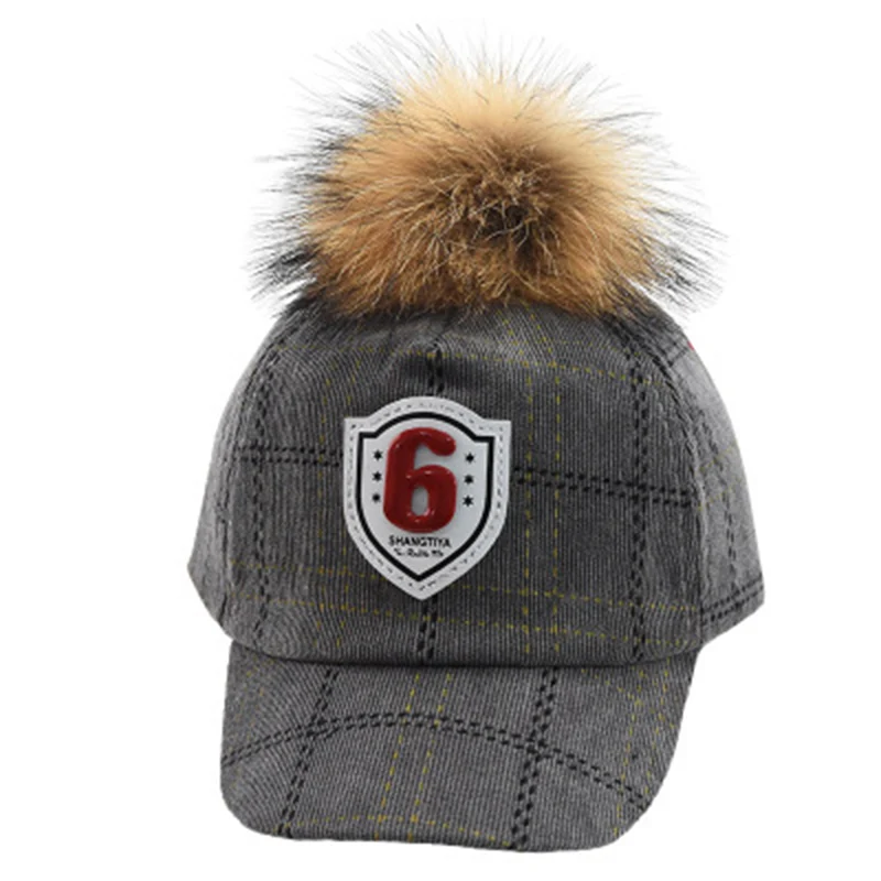 Зимние Меховые помпоны детские шапки Snapback вельветовые помпоны бейсболка детская Вельветовая бейсболка зимняя шапка для малышей