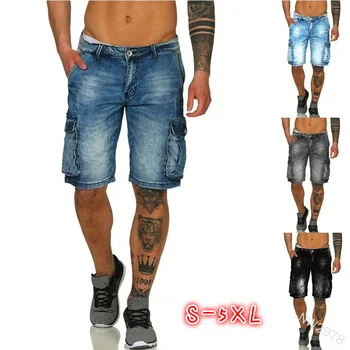 

Men's Denim Cropped Pants for Summer Plus Sizes S-5xl Men Straight Pants with Multi-pocket Stretch Jeans Men Biker Shorts
