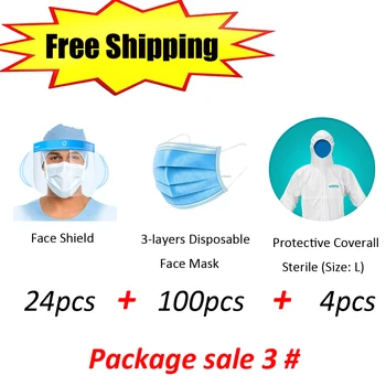 

FREE SHIPPING 3-layer Disposable Face Protective Mask+ Anti-fog, Hi-transparency PET Face Shield+Accurate Infred Thermometer kit