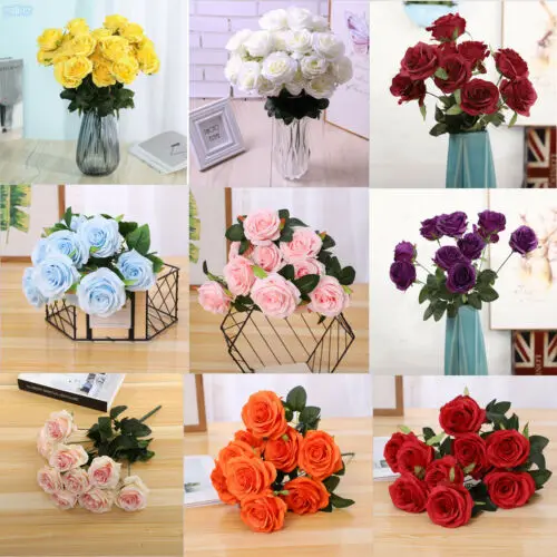 10 Heads Rose Artificial Flower Big Bouquet Silk Flower for Wedding Home Party Decoration Fake Flower Fall Decoration
