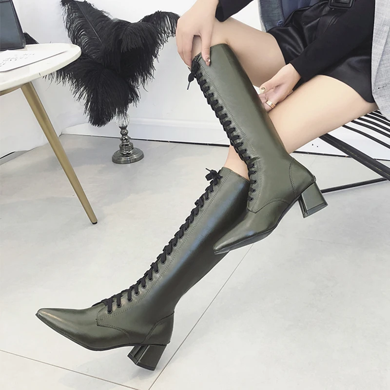 Г. Новые ботфорты женские пикантные сапоги с острым носком брендовые сапоги на высоком каблуке женские черные Модные осенние сапоги женская зимняя обувь