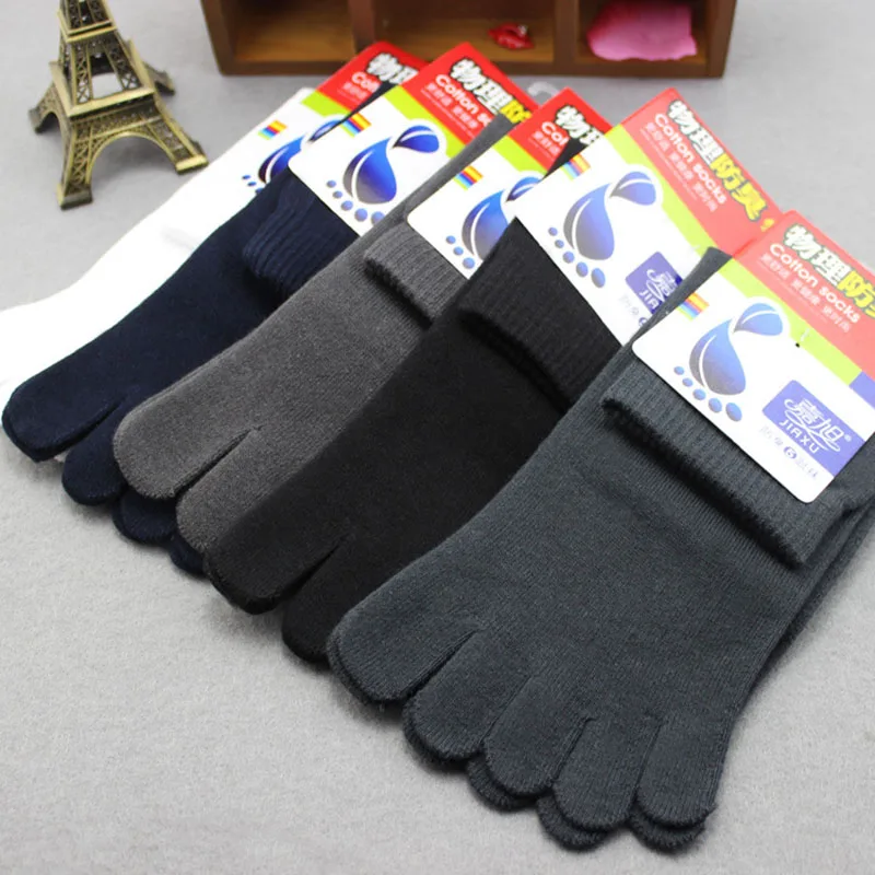 5 Pairs Man Five Finger Business Work Socks Good Quality Cotton Solid Black White Simple Deodorant Split Toe Sock Without Heel