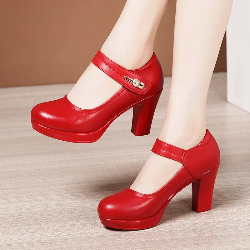 Small Big Size 32-43 Block Heel Platform Wedding Shoes Women Pumps 2022 Spring Rhinestone High Heels Shoes Office Party