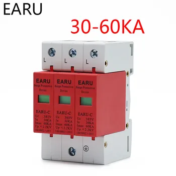 baratas 1pc AC SPD 3 P 3 Fase 30KA ~ 60KA Casa 385V Protetor Contra Surtos Relâmpago Proteção Low- Tensão Dispositivo Prendedor De Fábrica DO OEM
