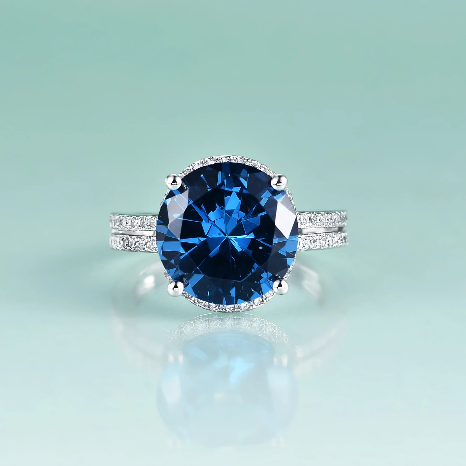

Gem's Beauty Round Classic Lab Blue Spinel Engagement Rings With Zircon Milgrain 925 Sterling Silver For Women Fine Jewelry