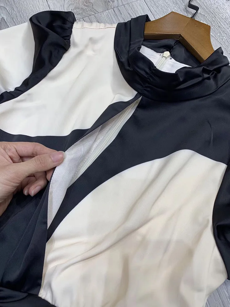 Svoryxiu осень зима Подиум Ruched Bodycon Вечерние Короткие платья Женская мода фонарь рукав черный белый колготки платье