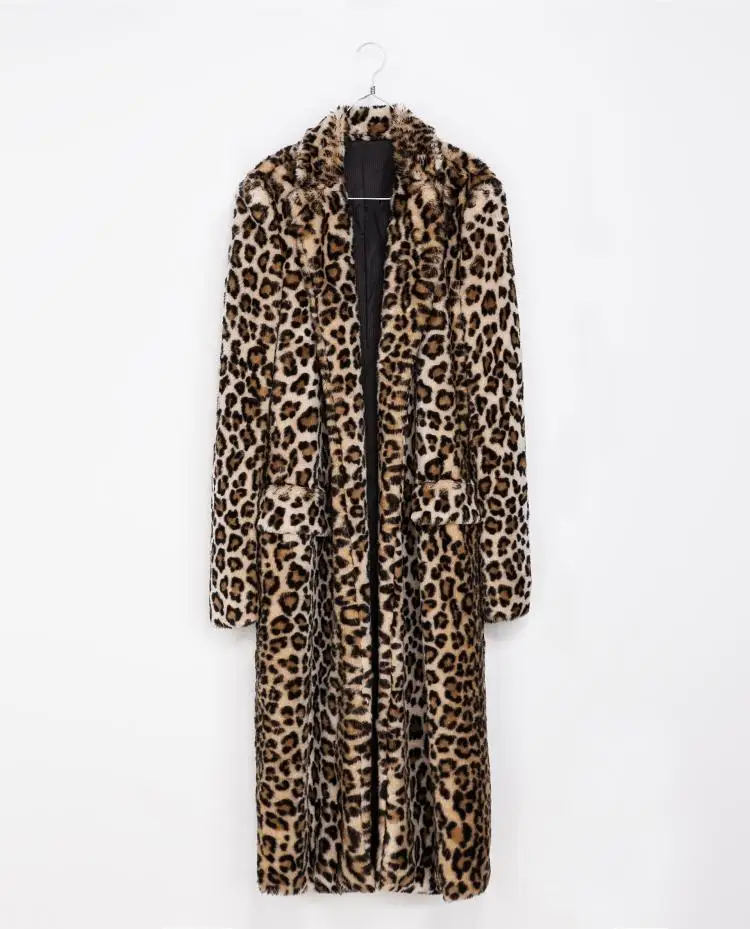 Женское длинное пальто из искусственного меха знаменитостей, большие размеры, сексуальные вечерние зимние теплые пальто для ночного клуба, винтажное леопардовое зерно - Цвет: Leopard Grain