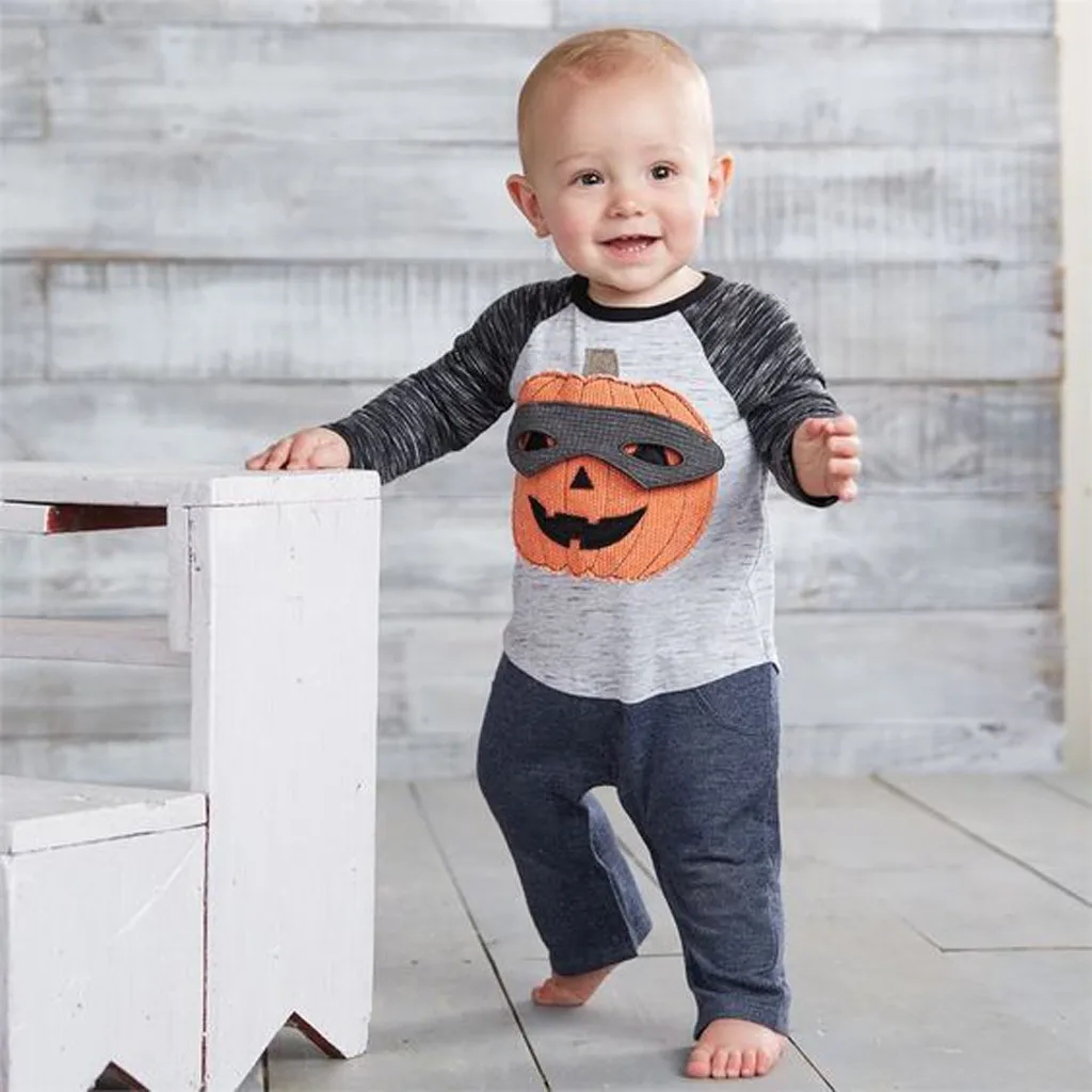 

Toddler Kid Baby Boy Halloween Kids Baby Boy Pumpkin T Shirt Tops+ Pants Outfits Costume Set Baby Clothes Outifts HOOLER