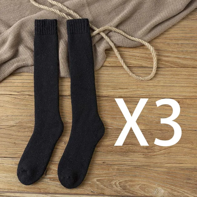 Winter Men's Knee Wool Long Socks Thick Warm Harajuku Retro Compression High Male Sock 3 Pair S6