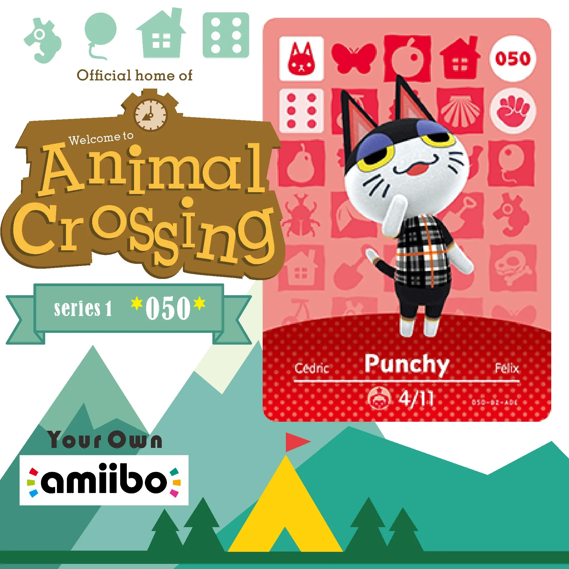 

050 Punchy Amiibo Card Animal Crossing Series Animal Crossing New Horizons Amiibo Card Work for Ns Switch Games Nfc Card