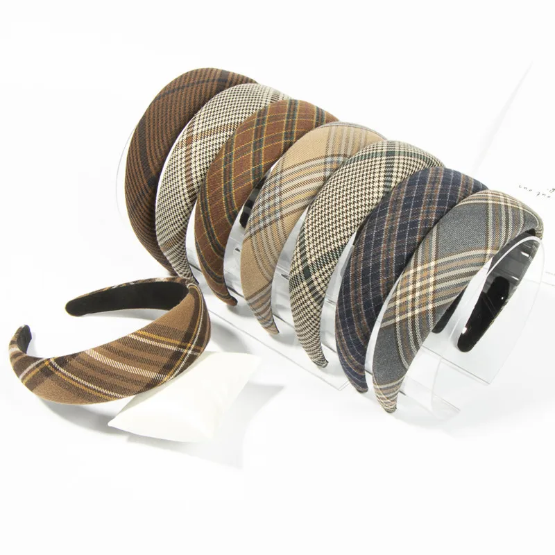 sponge hairband women plaid headband wide hair hoop bands thicken headdress hair accessories for girls Sponge Hairband Women Plaid Headband Wide Hair Hoop Bands Thicken Headdress Hair Accessories For Girls