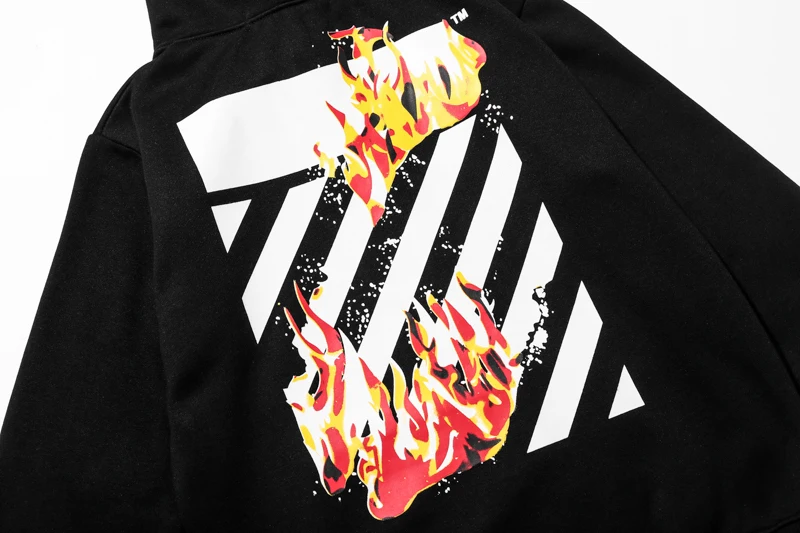 oblique stripe flame 19ss Off-White OW Men/Women autumn winter Cotton Fashion Casual loose Hoodie Sweatshirt Hooded jacket