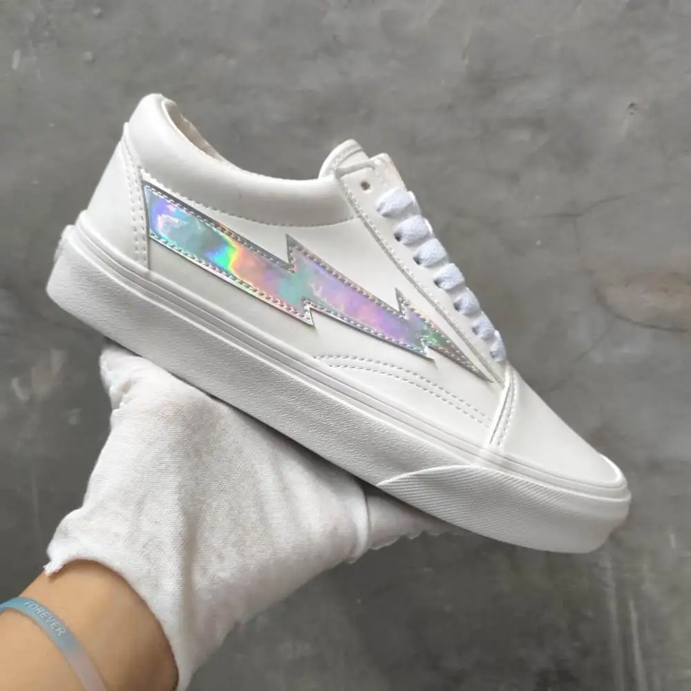 Zapatos de cuero blanco de alta calidad para hombre y mujer, zapatillas a la moda con estampado de rayos X Storm vulcanizados, monopatín de calle