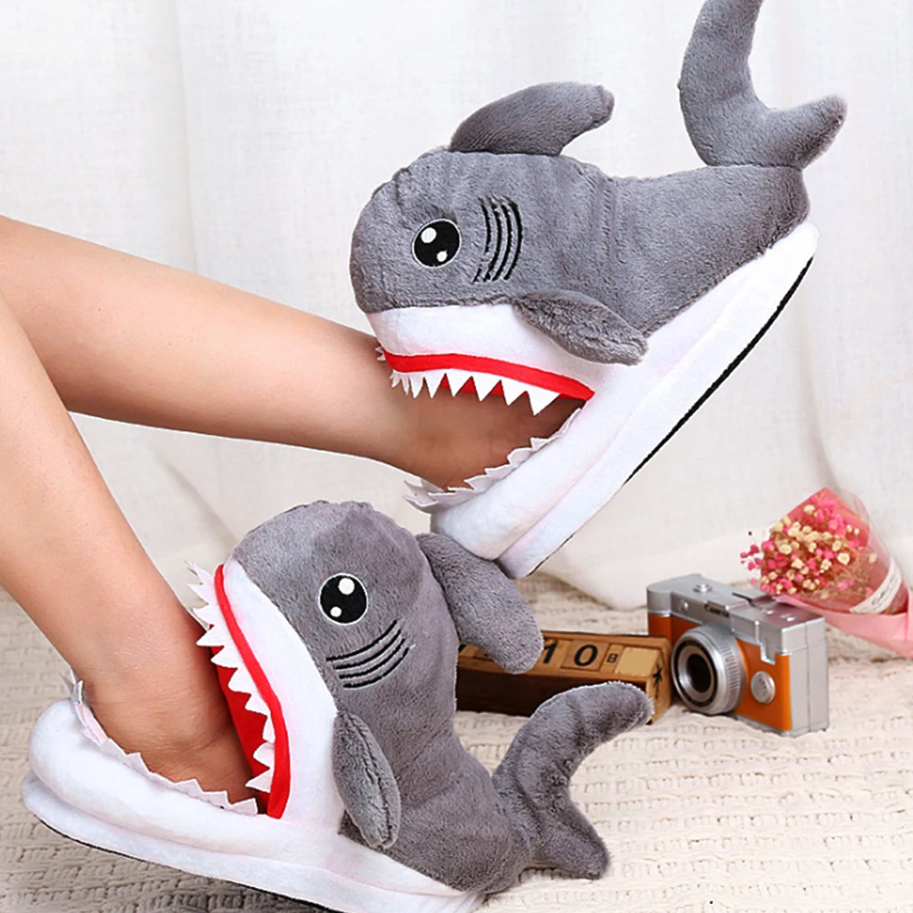 

Soft Cotton Slippers Shape Shark Indoor Shoes Bottom Length 29 X 16 Cm, Size 35-44