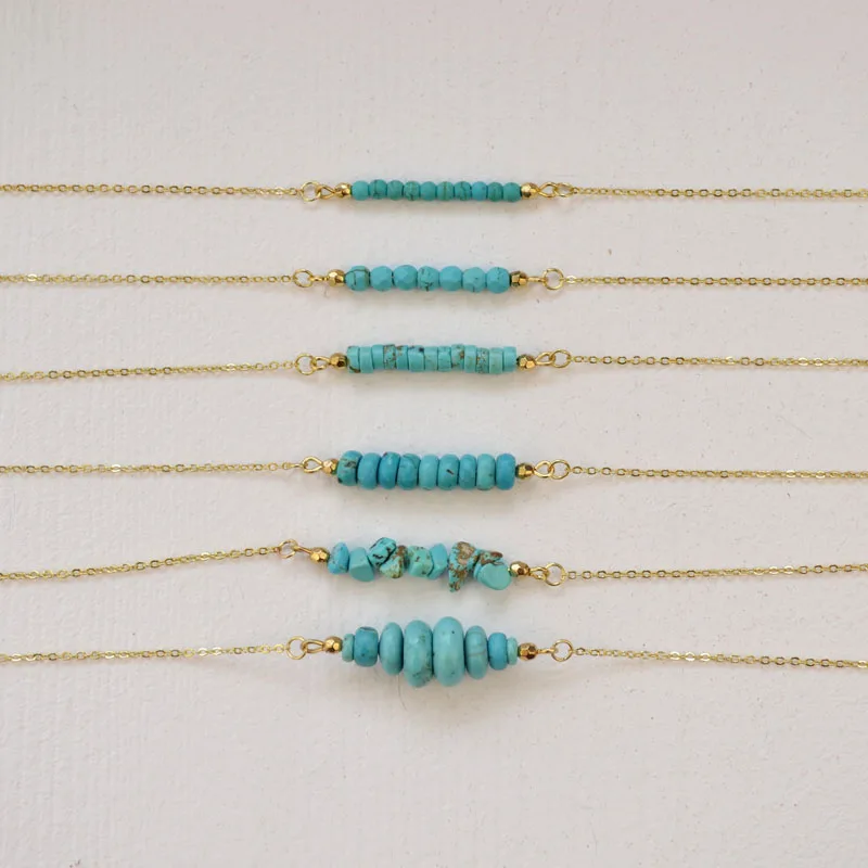Gold Plating Dainty Short Chain Natural Mini Stone Beaded Bar Necklace For Women | Украшения и аксессуары