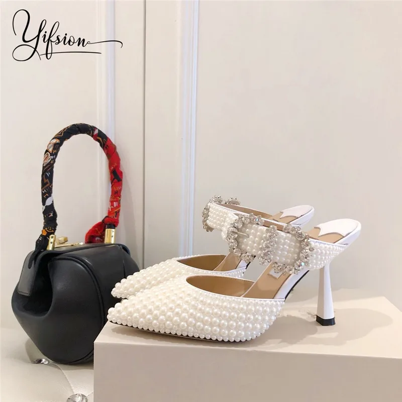 

OLOME New Spring Summer Blingbling Pearls Surface Women Pumps Shoes Sexy Pointed Toe Slip On Thin High Heel Pumps Shoes Woman