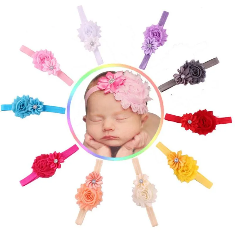 Детская повязка для волос шифоновая головная с цветами вязаная на голову