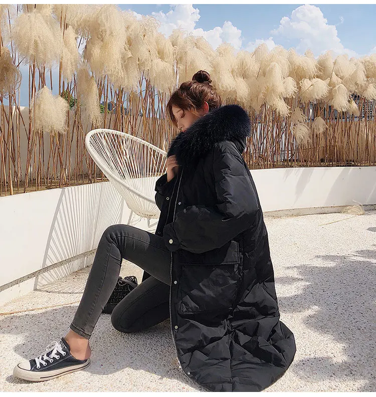 Loose Winter Women Down Jackets Fur Long Coat Women Puffer Female Warm Autumn Feather Jacket For Girl Parka Coats Duck Outerwear