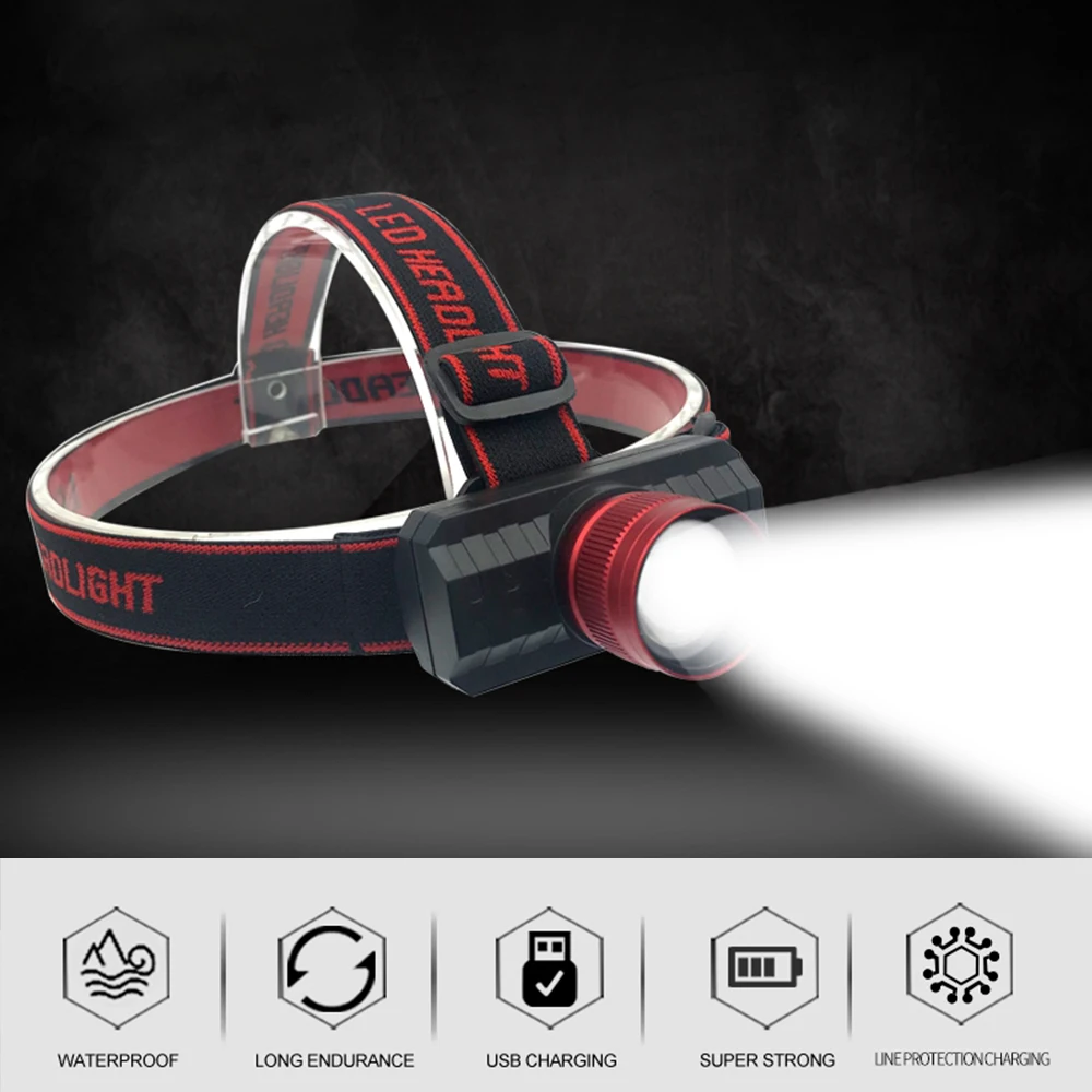 Налобный фонарь с регулируемым ремешком и зарядкой от USB 18650|Налобные LED-фонари| |