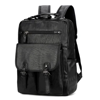 

2020 New Quality PU Men's Korean Multifunctional Large Capacity Student Bag Computer Bag Backpack Travel Bag Solid
