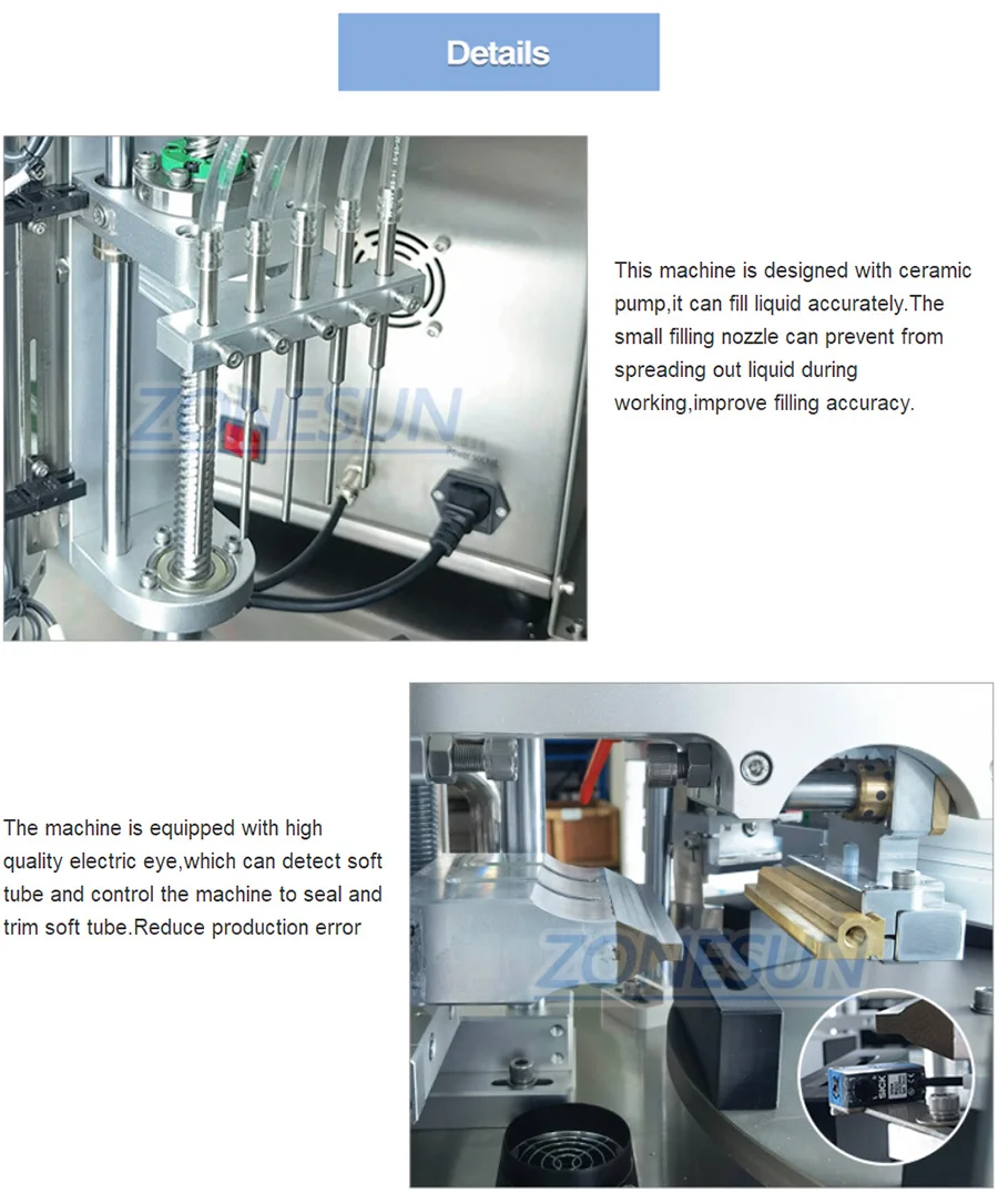 ZONESUN ZS-FS50U 4 Heads Ceramic Pump Sofu Tube Liquid Filling Sealing Machine