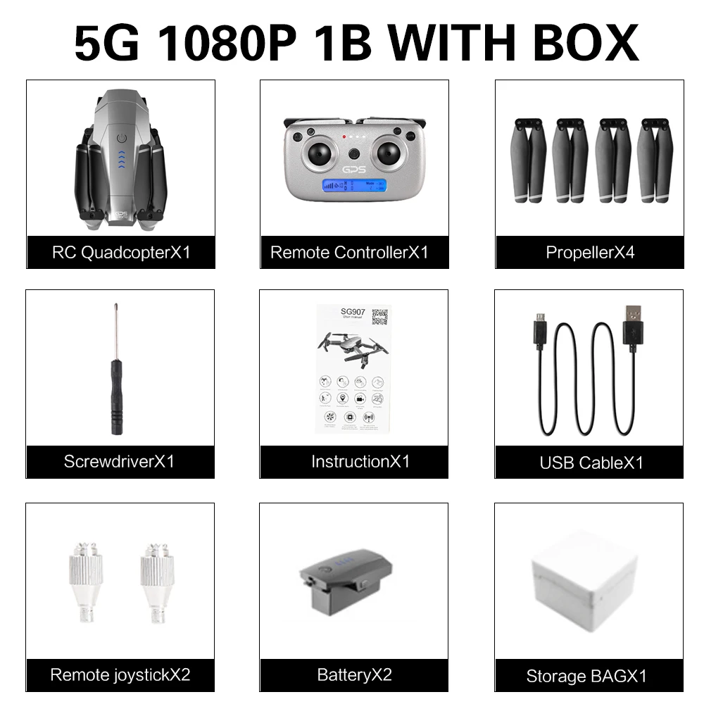 5G 1080P 1B Box SG907 gps Дрон с 4K HD двойной камерой Широкий угол анти-встряхивание Wi-Fi FPV RC Квадрокоптер складной дроны Профессиональный gps Следуйте за мной - Цвет: 5G 1080P 1B Box