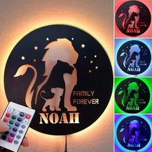 

Personalized Lion Family Wood LED Lamp Adjustable Lighting with Name Decor Night Light for Home Custom Wooden Name Wall Lights