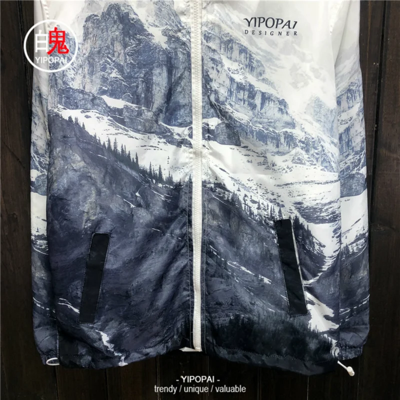 Print Jacket Men Women Windbreaker Jacket Outdoor Hiking Sports Hooded Coat Japan Style Harajuku Youth Fashion Clothes Male