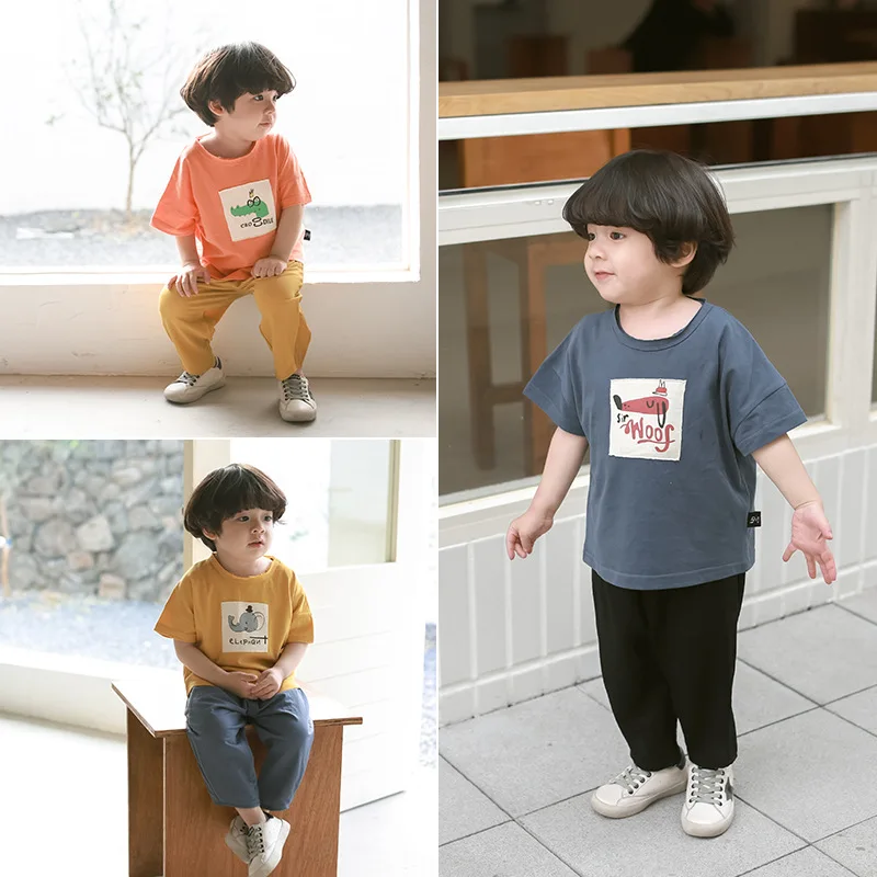 Детская футболка с мультяшным животным для мальчиков и девочек хлопок дети мода