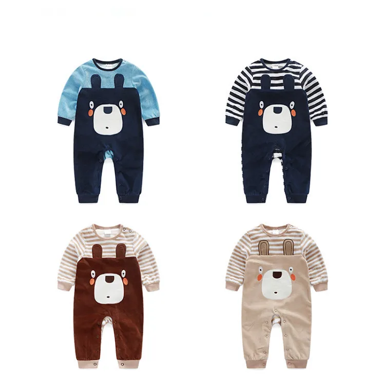 

Dotted Deer Men And Treasure Spring And Autumn Velvet Long Crawling Clothes Infant Not Foot-closed Onesie One Piece Climbing Clo