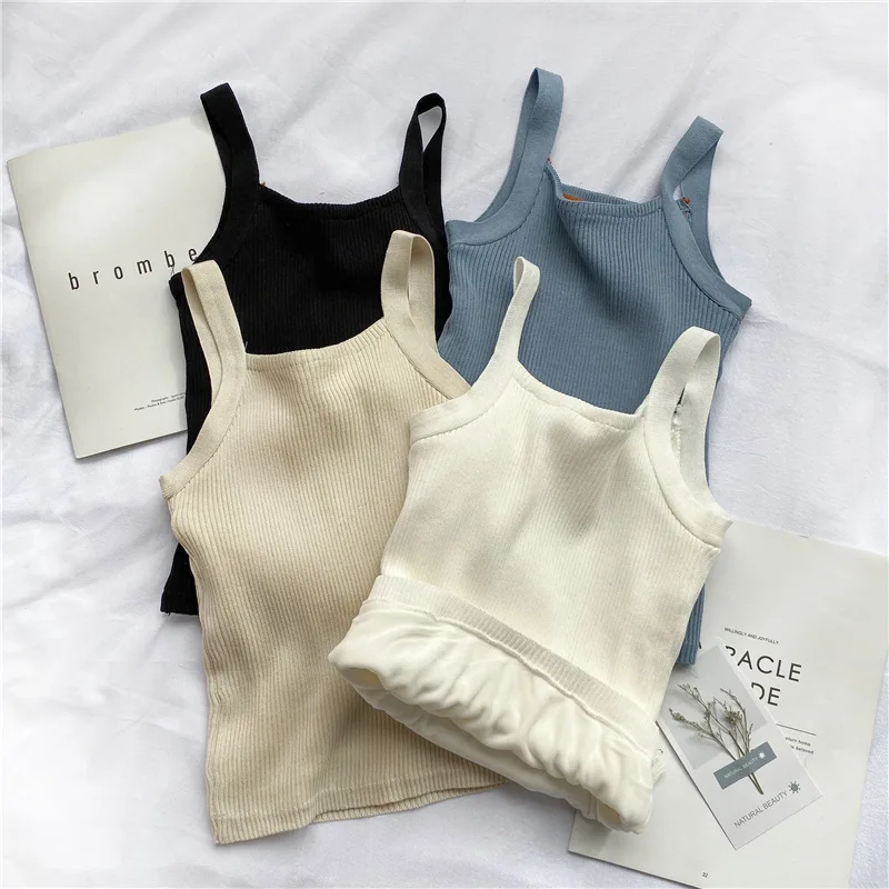 

Korean-style Simple Brushed And Thick Camisole Women's Western Style Underwear Slimming Base Shirt Tops