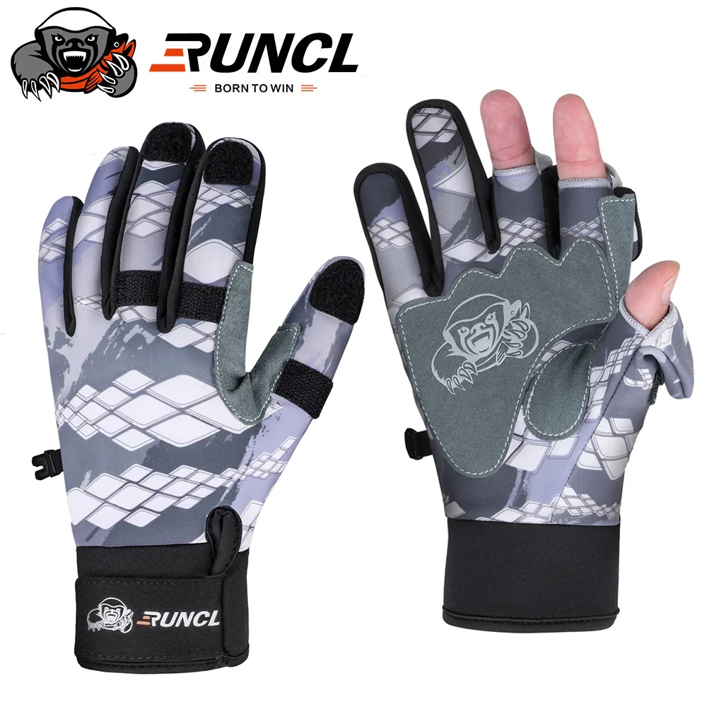 RUNCL Sport Winter Fishing Gloves 1Pair Lot 3 Half Finger Breathable Leather Gloves Neoprene PU Fishing