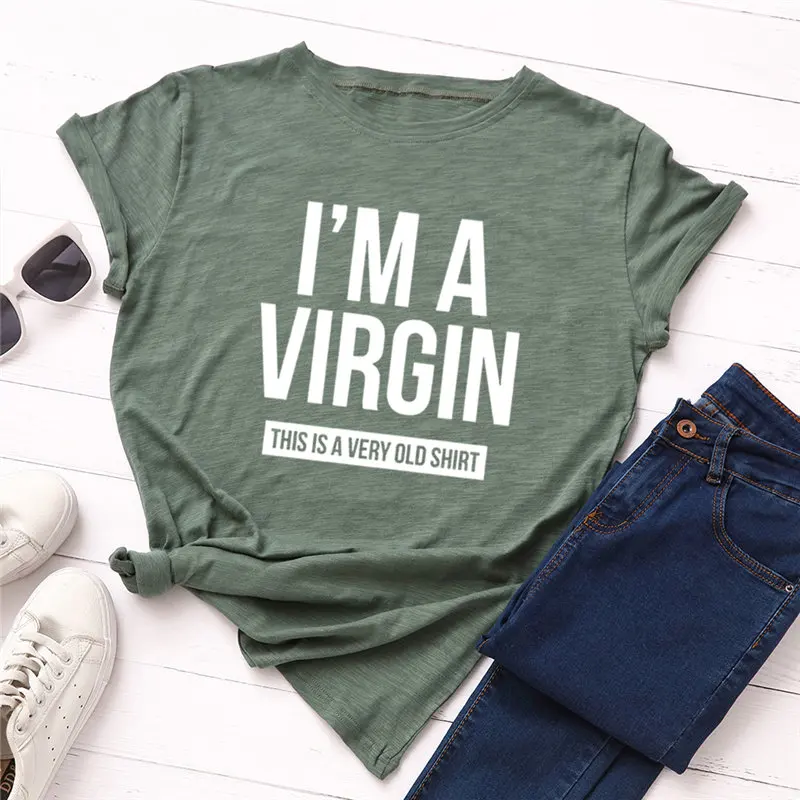 Модная женская футболка размера плюс, хлопок, футболка с надписью I'm A Virgin, женская футболка с круглым вырезом и коротким рукавом