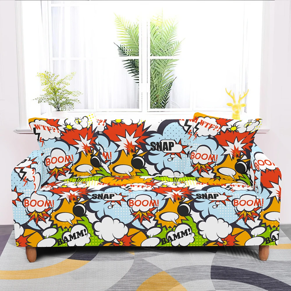 

Comic Bubble Dialog Elastic Sofa Cover Stretch All-cover Couch Covers For Living Room Decor 1/2/3/4 Seater Slipcover