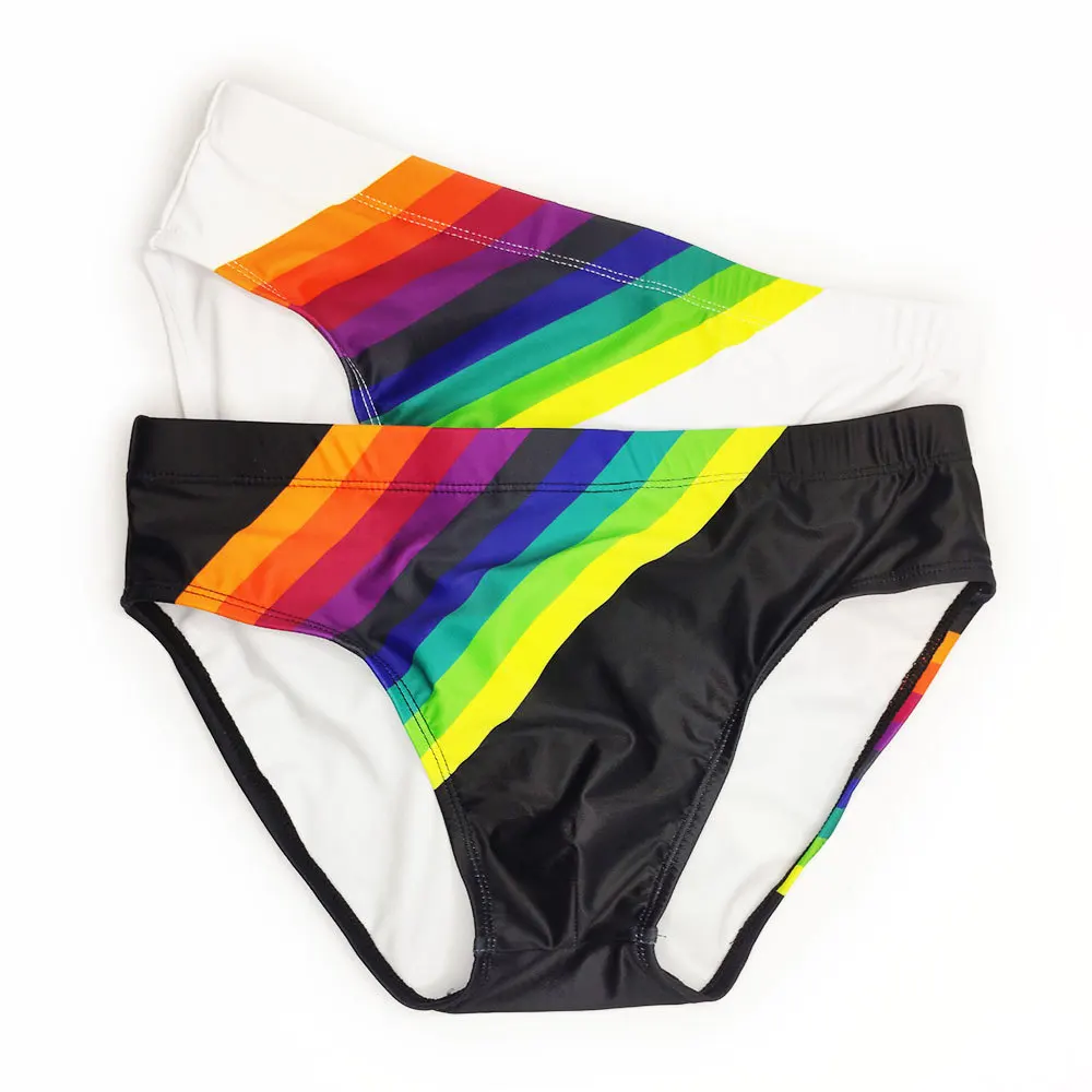 

New Men's Rainbow Triangle Swimming Trunks With Push Pad European American Fashion Low Waist Sexy Bikini Summer Beach Surfing