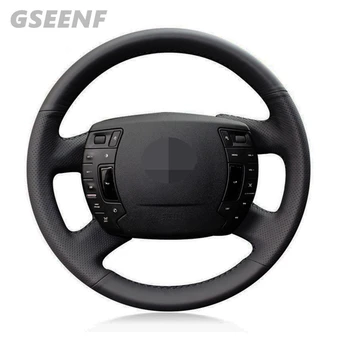 

Car Steering Wheel Cover For Citroen C5 2008 - 2017 Black Hand-stitched Genuine Leather DIY Steering Wheel Cover