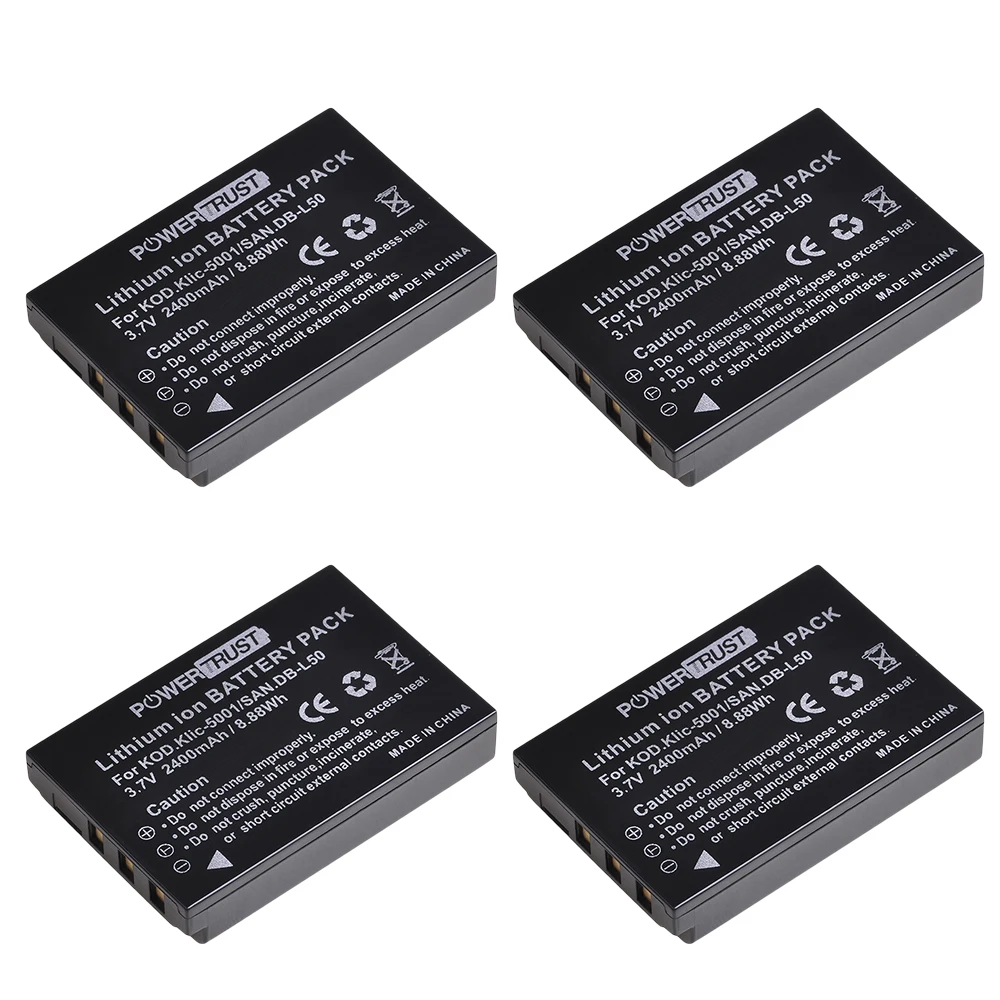 1x 2400mAh KLIC-5001 DB-L50 Battery for Kodak Easyshare P712 P850 P880 Z730 Z760 Z7590 DX6490 DX7440 DX7590 DX7630 Zoom