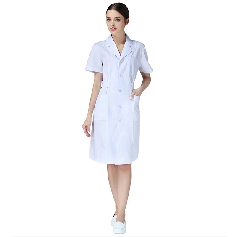 Медицинский Халат комбинезоны для девочек униформа для сотрудниц спа-салонов женские медицинский Халат медицинский лабораторный халат с принтом медсестры Корейская Униформа аптека одежда - Цвет: Белый
