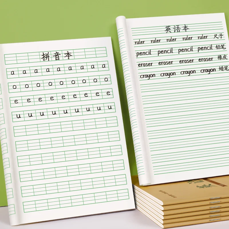 

10 books English Pinyin Four-Line Grid Four-Line Three Grid Copying Exercise Book Tianzi Vocabulary Homework Libros Livros Art
