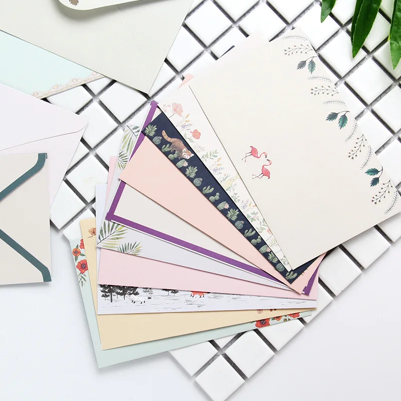 6pcs A5 Letter Writing Paper+3pcs Letter Paper Envelope Set Lovely Flower Line Page Literary Style Stationery Paper Letter Paper