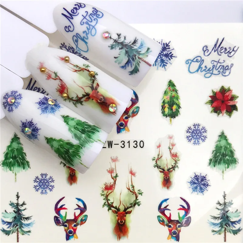 Новинка, наклейка для дизайна ногтей, новогодний слайдер, тату, Рождественская водная наклейка, Санта Клаус, снеговик, полное покрытие, дизайнерские наклейки
