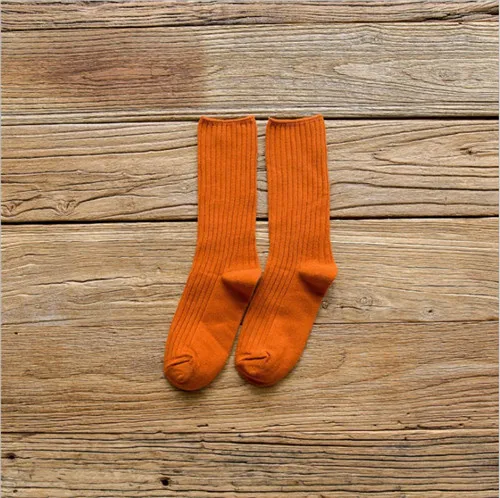 CHAOZHU Classic New Loose Socks Women 200 Needles Cotton Knitting Rib Solid Colors 14 Kinds of 4 Seasons Basic Daily Women Socks Orange